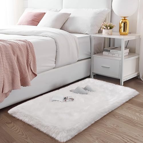 Miniatura 109 de SERISSA Alfombra suave y esponjosa de piel de oveja sintética, color beige, alfombra lanuda para el suelo del dormitorio, alfombra mullida