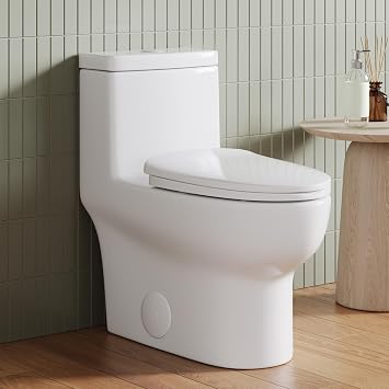 DeerValley Elongated One Piece Toilet Dual Flush 1.1/1.6 GPF Toilets with Standard Height Powerful and Quiet 12" Rough-In Toilet for Bathroom DV-1F026-W