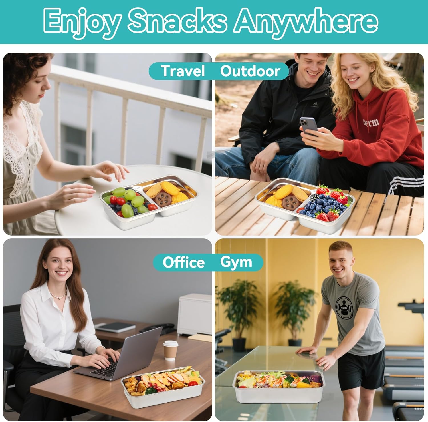 Stainless Steel Snack Containers, 4 Pack Grab and Go Snack Containers Reusable, Single and Double Compartment Food Storage Containers with Lids, Lunch Box Containers for Travel, Camping and Daily Use - Image 6