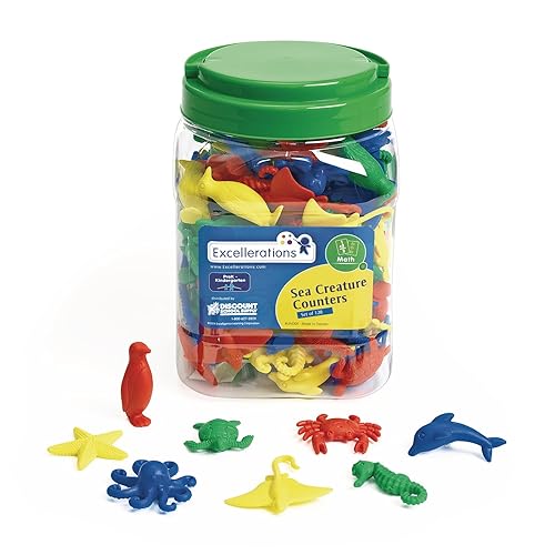 Excellerations Juego de manipuladores matemáticos de 128 contadores de criaturas marinas de 1-12 pulgadas -2 pulgadas, juguetes educativos STEM para