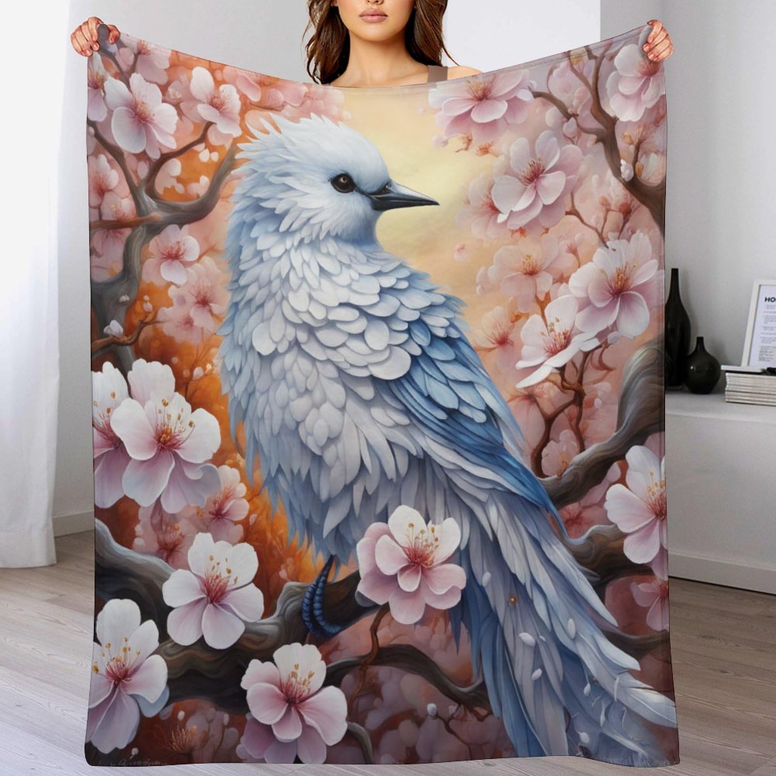 Couverture oiseau en polaire de flannel moelleuse luxe et linge de lit chaud 180x200cm