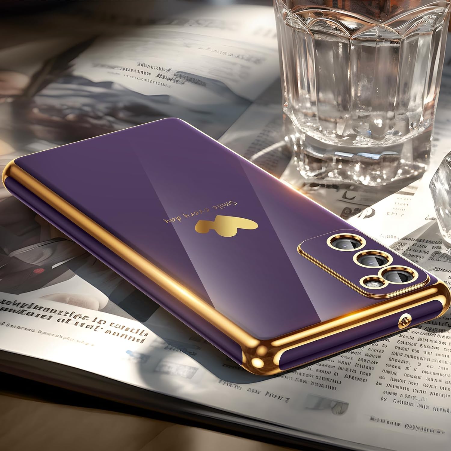 for Samsung Galaxy S20 FE 5G Case with Phone Lanyard Wrist Strap [Butterfly Shape], Luxury Double Heart Pattern Plating Gold Edge Slim Soft Phone Cover Case for Galaxy S20 FE - Purple - Image 4