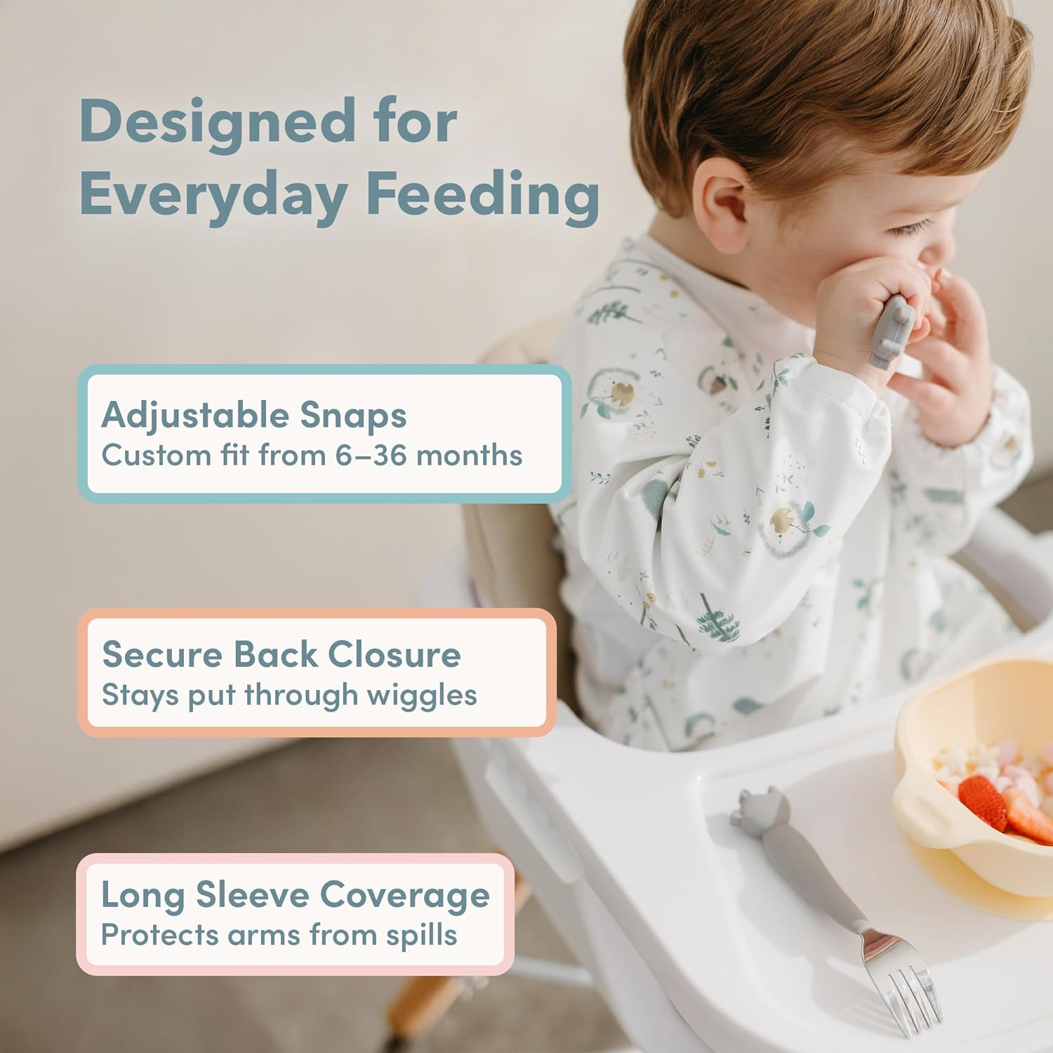 Loulou Lollipop Long Sleeve Mess Free Waterproof Bibs, for baby boys and girls 6-36 Months, Machine Washable, Travel Friendly