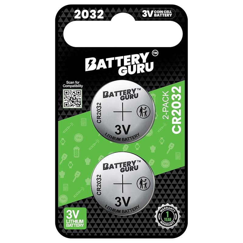 Bateria CR2032 3 V para Chave Volkswagen Atlas 2018–2024 Battery Guru Kit com 2 unidades