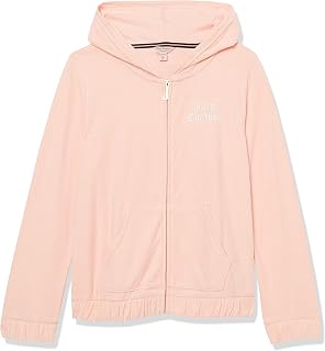 Girls' Hooded Long Sleeve Fleece Sweatshirt, Full-Zip and Pullover Hoodie, Pockets & Ribbed Cuffs’, Apricot Blush/Terry, 7