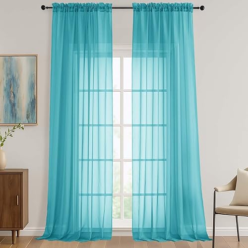 Miniatura 137 de OVZME 2 paneles de cortina traslúcidas para ventana, 96 pulgadas de largo, para dormitorio, diseño de bolsillo superior para cortinero, tratamiento