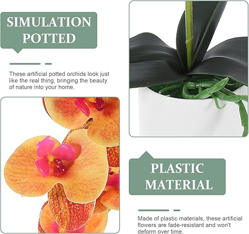 Vista 9 de ibasenice Orquídea artificial planta en maceta orquídea falsa para escritorio simulada flor falsa Naranja