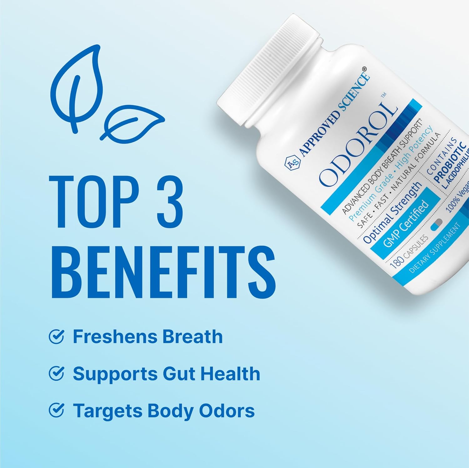 Approved Science Odorol - 180 Capsules - Freshen Bad Breath and Body Odor - Contains L.acidophilus, Green Tea, Magnolia Bark, Peppermint Oil, and Fennel - Pack of 1