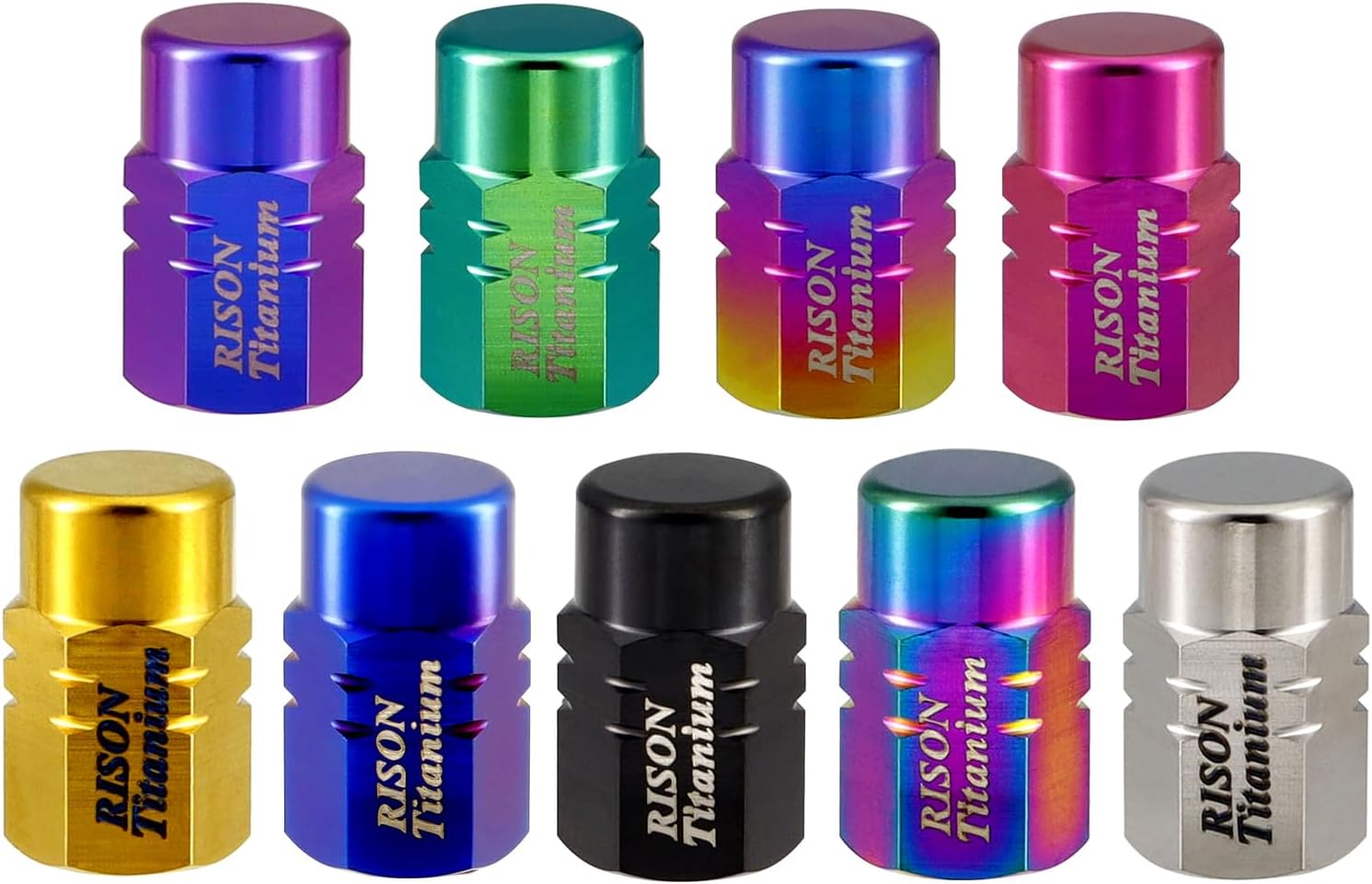 RISON-Titanium Car Tire Valve Caps 4Pcs Tyre Valve Stem Cover Burnt Blue Dustproof Tire Cap Air Dust Wheel Rim Cap Anti-Rust Hexagon Design Screw-On Tire Stem Valve Caps