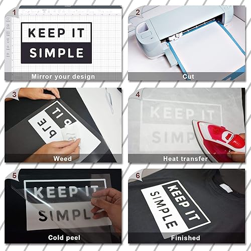 Miniatura 4 de Camisetas de vinilo termotransferible HTV para planchar, rollos de vinilo HTV compatibles con máquina de corte Silhouette Cameo34 (blanco hueso, 12