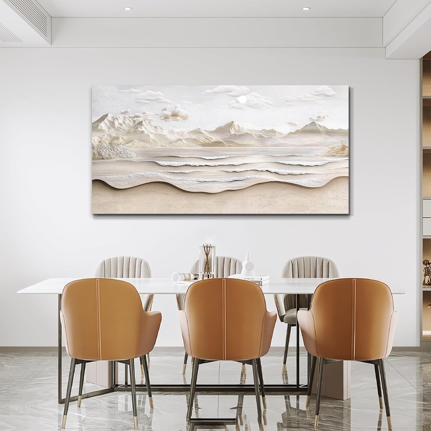 VXMXFTE Wall Decoration For Bedroom Natural Scenery Canvas Painting Wall Art For Living Room Dining Room Abstract Sea View With White Mountain Landscape Painting Artwork Offices Home Decor 24x48 In
