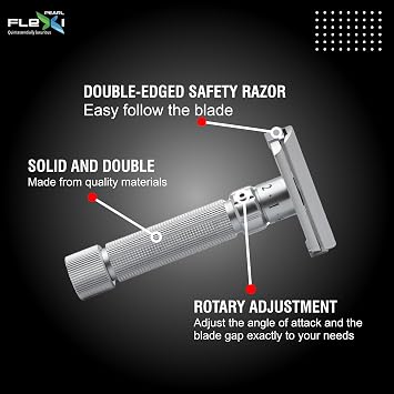 Pearl Flexi Adjustable Safety Razor Version V12 - Reusable Metal Razor made of 100% Brass | Eco Friendly Double Edge Razor for Men | Men's Shaving Razor for best Father's Day Gift