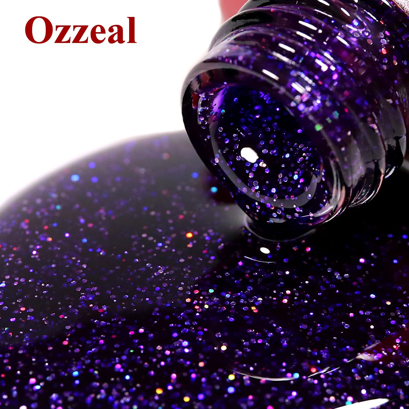 Ozzeal Deep Purple Iridescent Gel Nail Polish - Sparkle Shimmer Rainbow for LED/UV Art Manicure - 15ML — view 5