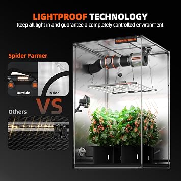 Spider Farmer Pro-Grade Grow Tent 120x60x150CM with Observation Window and Floor Tray 1680D Thicken Mylar Canvas Hydroponic Grow Tent 4x2x5 for Indoor Growing for SF2000/SF1000