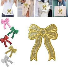 1Pc Gold Iron On Bow Patch, Glitter Side Embroidered Patch for Sweatshirts, Cute Applique Sew On Fabric Patch for Clothes Backpack Hat DIY Crafts Trim