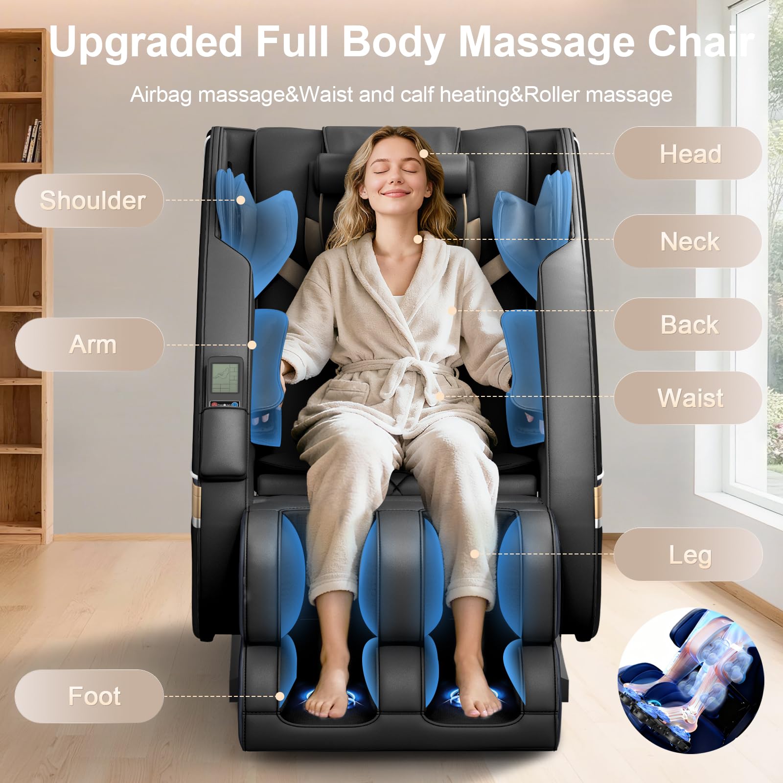 Sillón de Masaje con 14 Puntos de Masaje y 8 airbags, calefacción Lumbar y para Las piernas, Altavoz Bluetooth, Masaje con Rodillos para los pies, sillón de Masaje eléctrico
