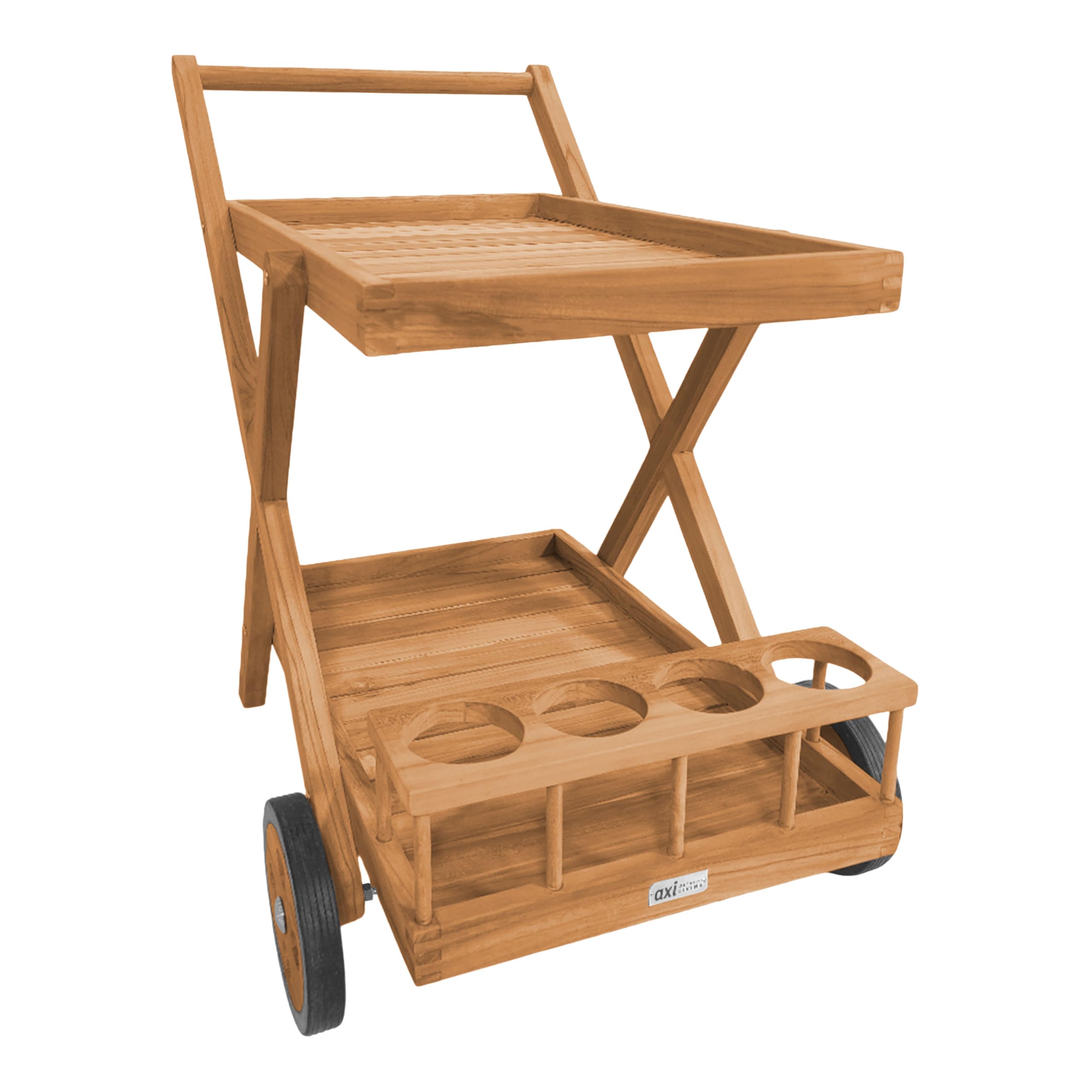 AXI Bodhi Carro de Servicio de Madera de Teca con 2 estantes y Botellero | De Cocina con Ruedas para Jardin, Balcon, Terraza | 70 x 48 x 78 cm