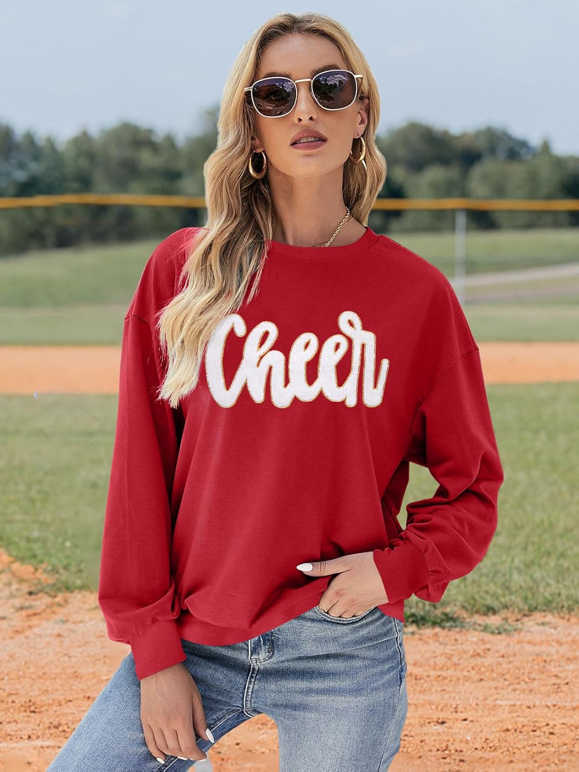 Cheer Shirt Football Mom Sweatshirt: Women Cheerleader Shirts Chenille Mama Baseball Football Soccer Game Day Tops - Image 5