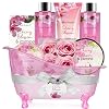 Body & Earth 8-Piece Spa Gift Set for Women Cherry Blossom and Jasmine Fragrance Bubble Bath Shower Gel Bath Salt Body Lotion Birthday Gift Gift for Women Mum Girlfriend Christmas