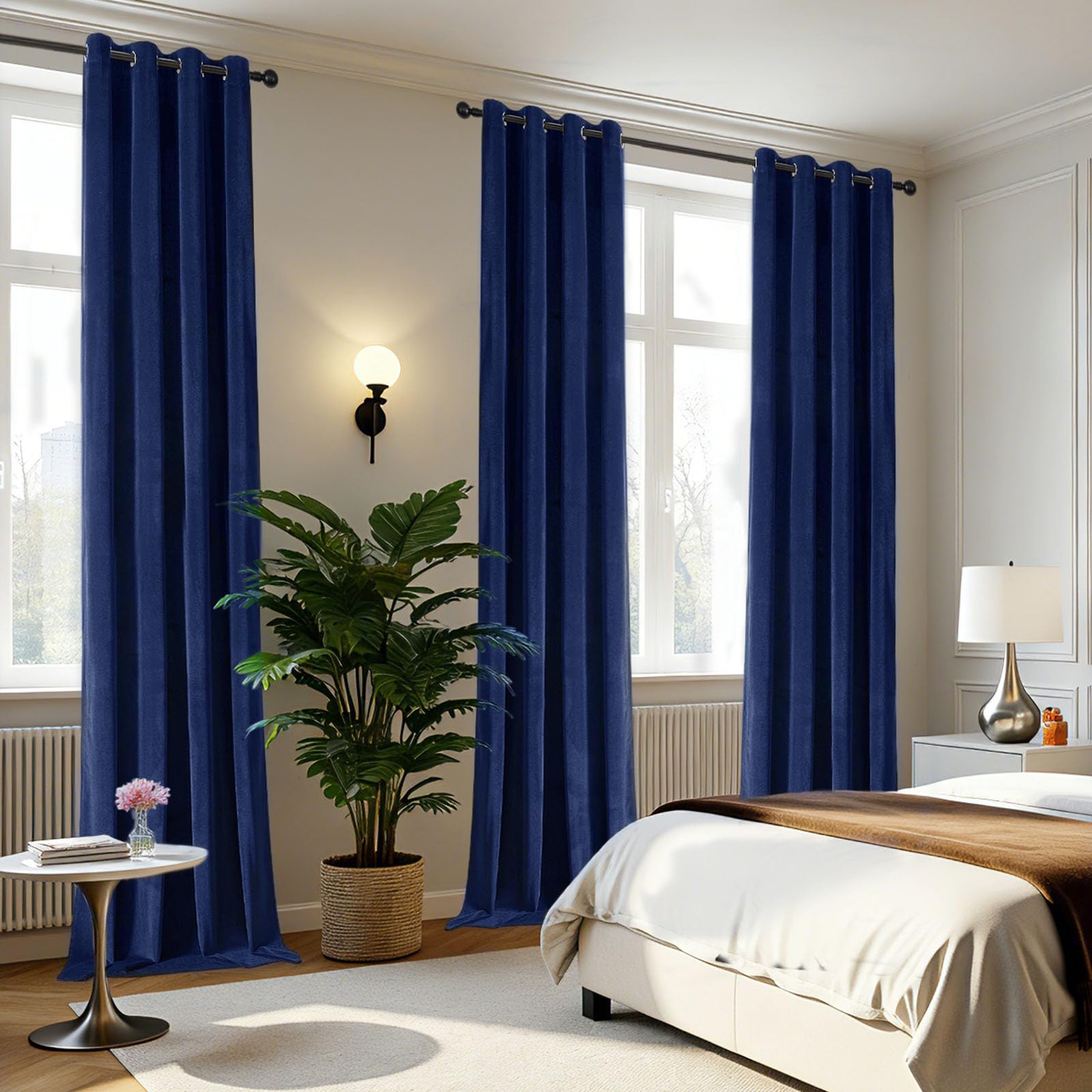 Joydeco Lot de 2 Rideaux occultants en Velours Bleu Roi de 274 cm de Long, Rideaux occultants à œillets pour fenêtre de Chambre à Coucher, Salon, Home cinéma (132 x 274 cm)
