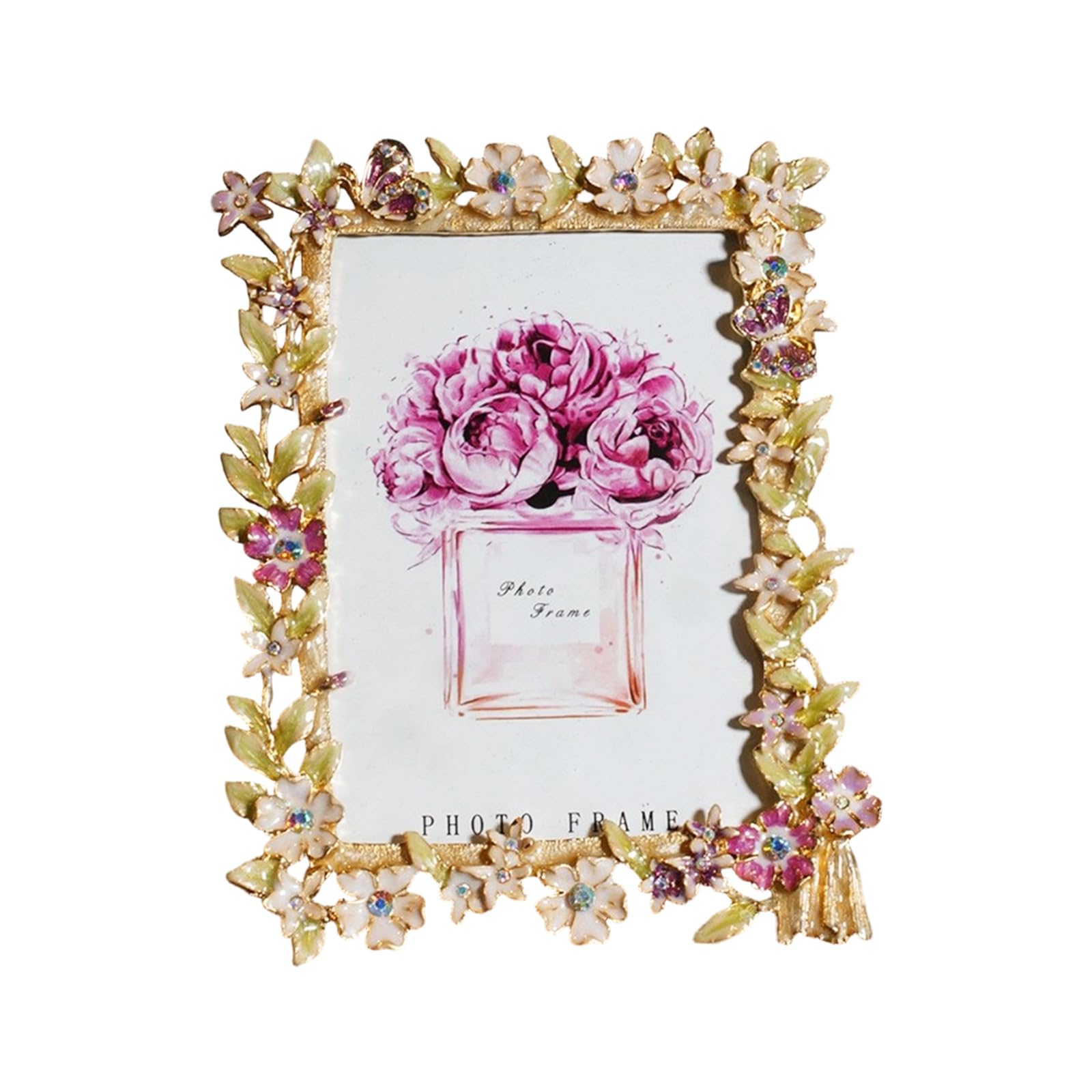 Modern Colorful Floral Accent Metal Photo Frame for Pictures Display Suitable for Tabletop Shelf Decoration Party Gift Elegant Metal Picture Frame
