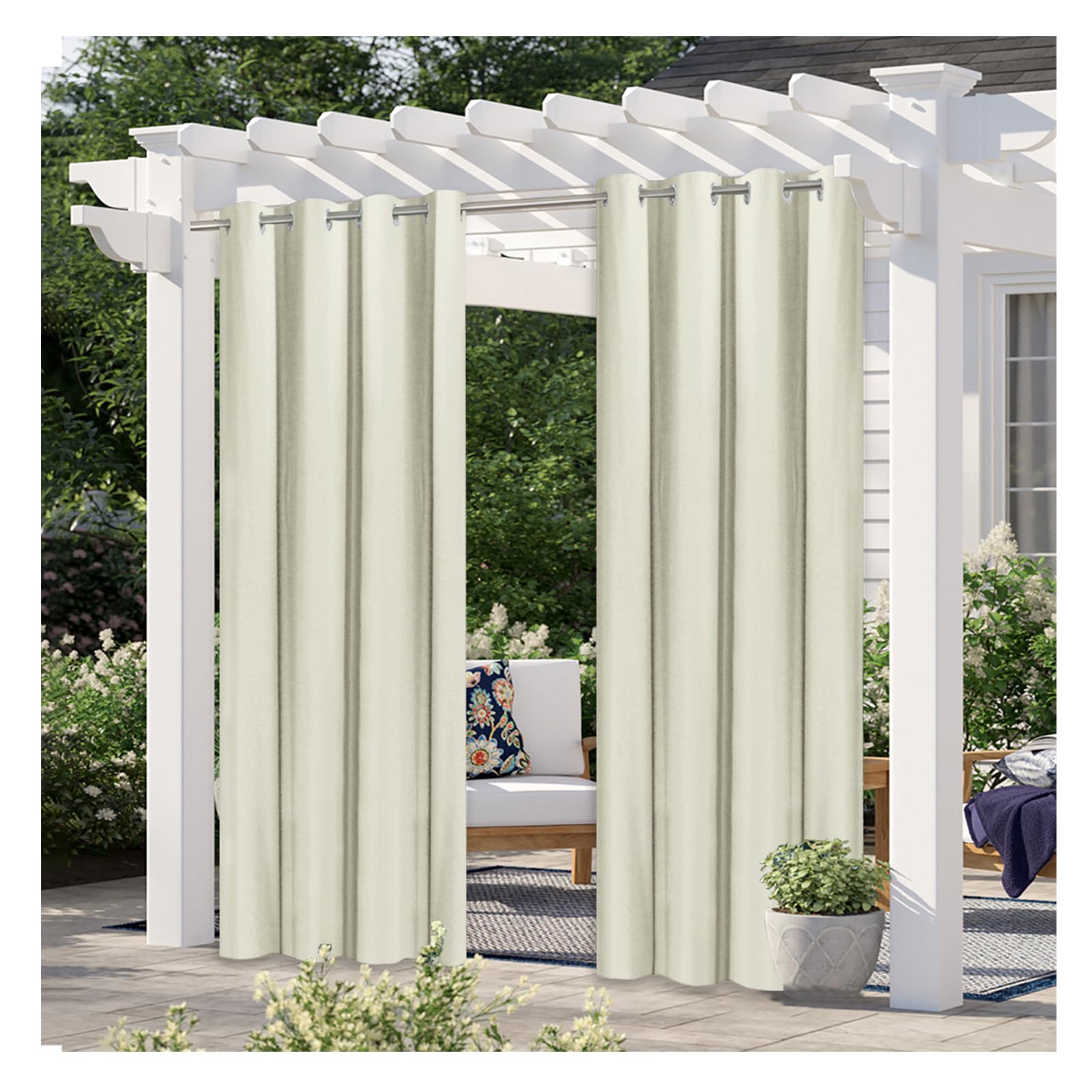 Rideaux D'extérieur Largeur212*Hauteur120cm Rideau pour Pergola Imperméable Rideau Exterieur pour Terrasse Rideau Pare Soleil pour Balcon Terrasse Porche Pergola Belvédère