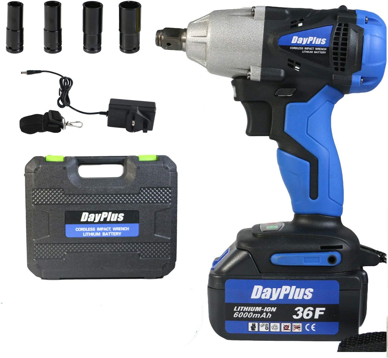 Wheel Wrench Electric Cordless with Battery 1/2 Inch Square Drive, 14mm 17mm 19mm 22mm 4 Socket Set Forward/Reverse Setting 3200RPM High Torque 420nm Lug Nut Removal Impact Wrench