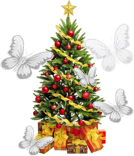 Miniatura 5 de Firlar 24 decoraciones de mariposa de Navidad, adorno de mariposa con purpurina para el hogar, dormitorio, boda, fiesta, cumpleaños y decoración de