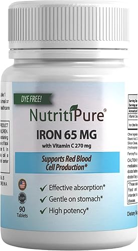 Miniatura 7 de Tableta de hierro carbonílico de alta potencia de 65 mg con 270 mg de vitamina C (90 unidades), sin tintes (paquete de 1)