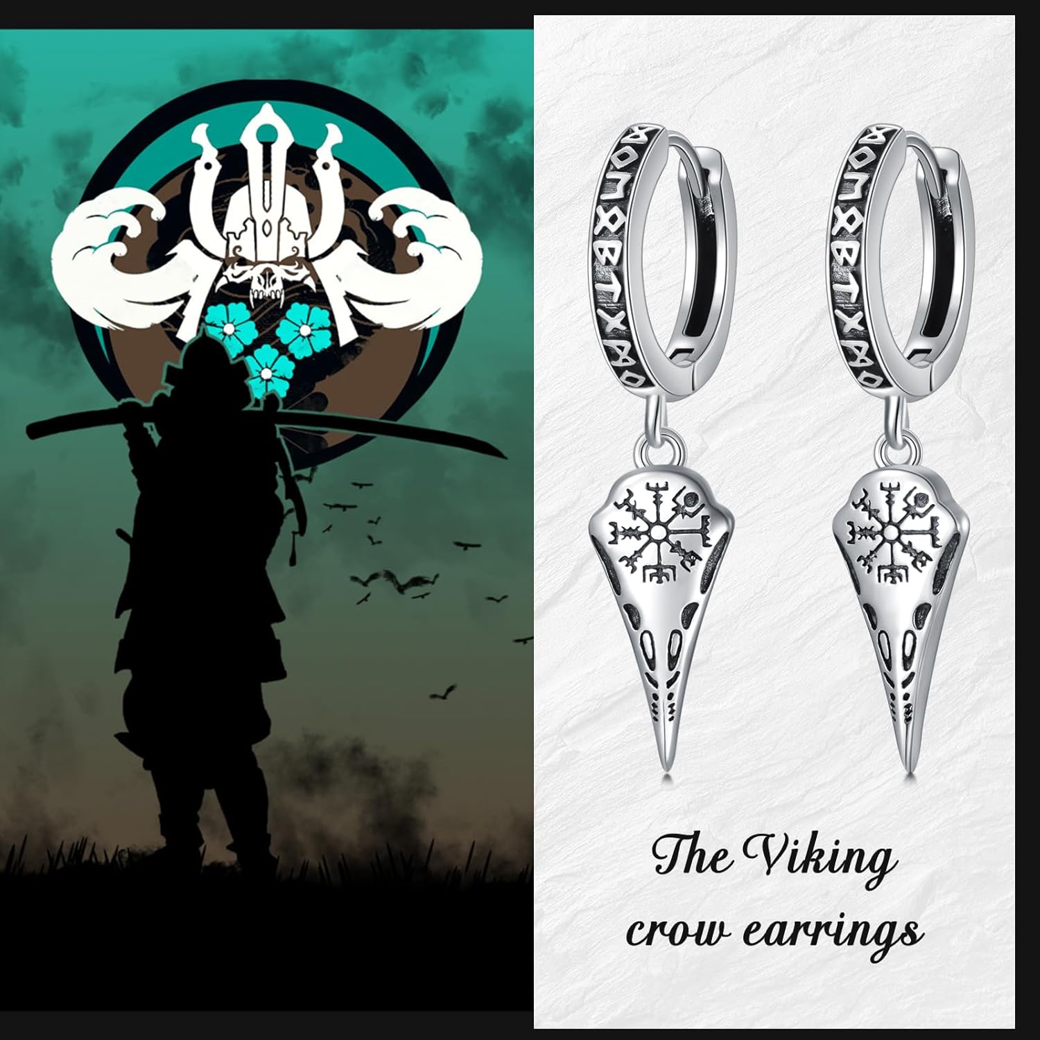 925 Sterling Silver Viking Earrings for Men Women Viking Raven/Spike/Celtic Knot/Tree of Life Drop Huggie Hoop Stud Ear Cuff Earrings Norse Viking Runes Jewelry Gifts - Image 7