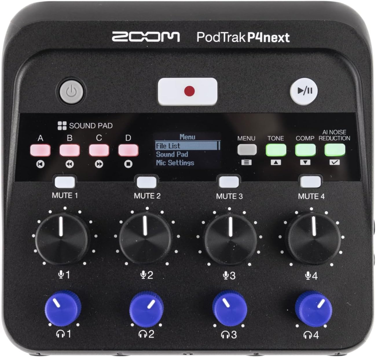 Zoom PodTrak P4next Podcast Recorder with 4 Inputs + AI Noise Reduction