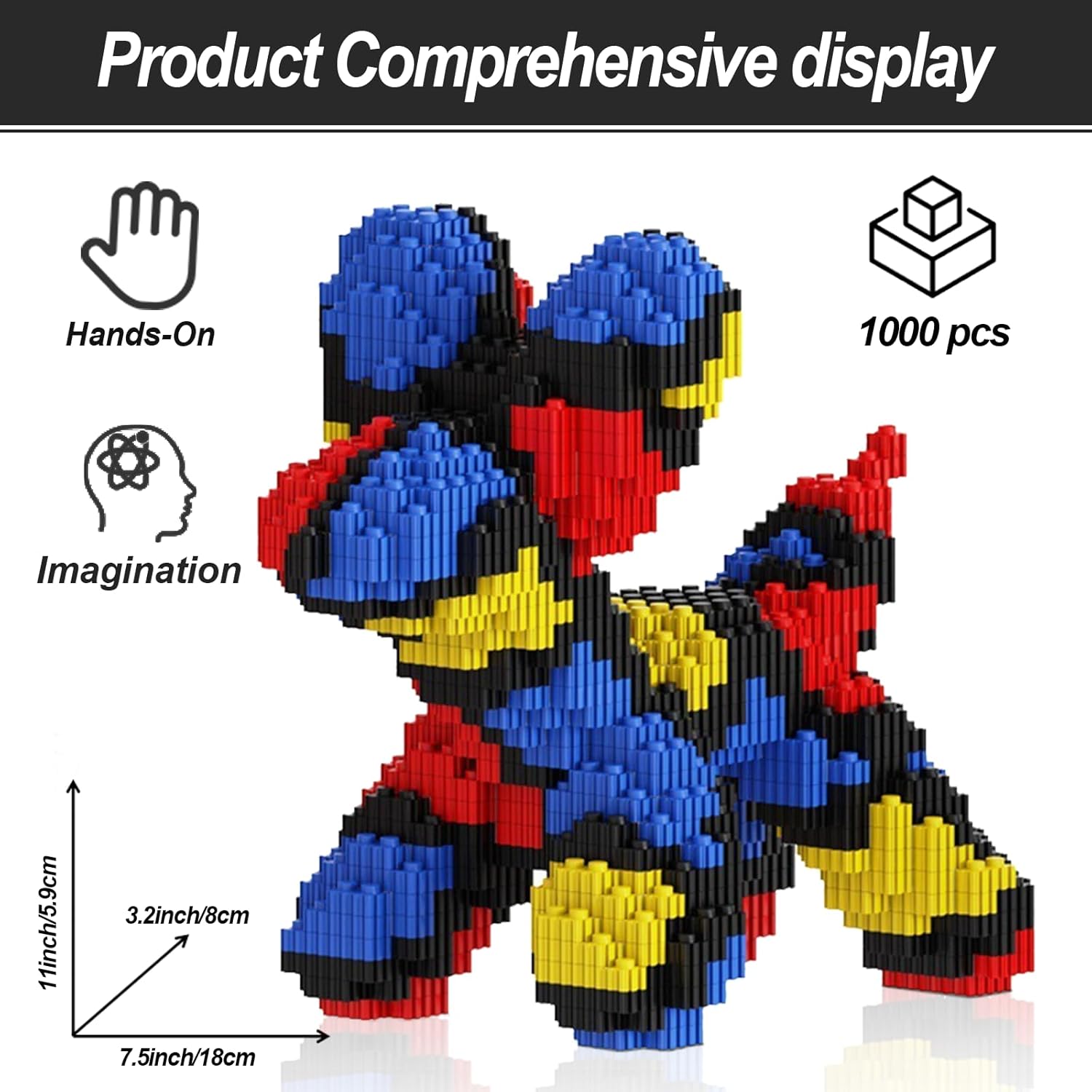 Micro Dog Building Blocks, Balloon Dog Toy Compatible with Lego, Dachshund Pet Building Toy 1000PCS, 3x6x7.5″‌ 3D Animal Decoration Model, STEM Birthday Gift for Adults and Kids Age 8+
