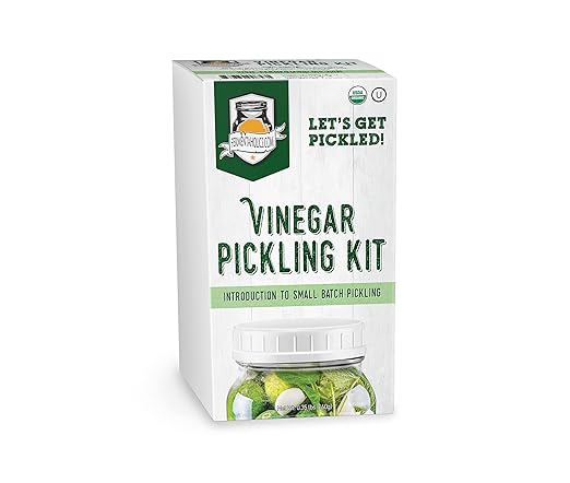 Fermentaholics Certified Organic Vinegar Pickling Kit - Easy, Quick Pickles - 2 Recipes with Perfect Pickle Spice and Kosher salt - Wide Mouth Quart Jar - Makes 3 Quarts - OU Kosher