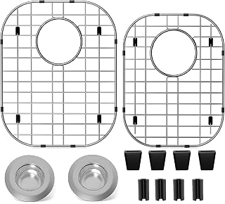 Suzlon 2-Pack Stainless Steel Sink Protectors 13x16 & 11.2x14.5 Inch with Strainers - Rustproof Kitchen Sink Grids Rack