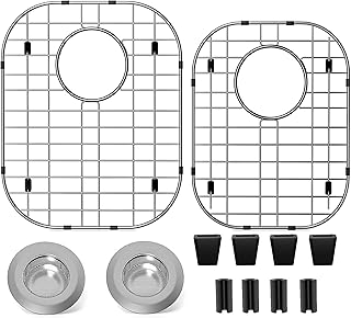 2Pack Sink Protectors for Kitchen Sink 13"x16"and 11.2"x14.5",Stainless Steel Sink Grid, Sink Rack for Bottom of Sink, Rust Resistant Metal Sink Protector with 2Pack Sink Strainer (2 Pack Rear Drain)