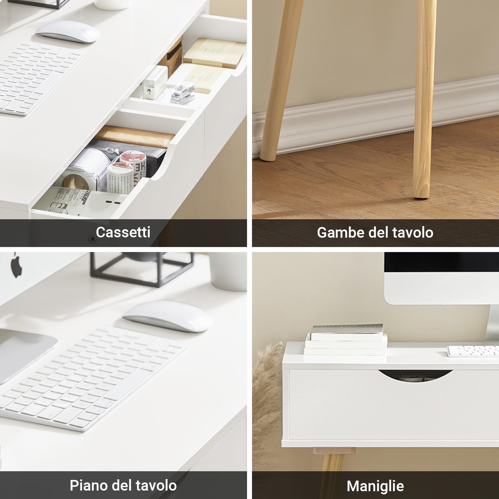 SoBuy Scrivania con 2 cassetti, Gambe in Legno di Pino, Scrivania Ufficio Compatta, Tavolo da Lavoro per Studio Cameretta e Camera da Letto, L90*P45*A77cm, FWT40-WN