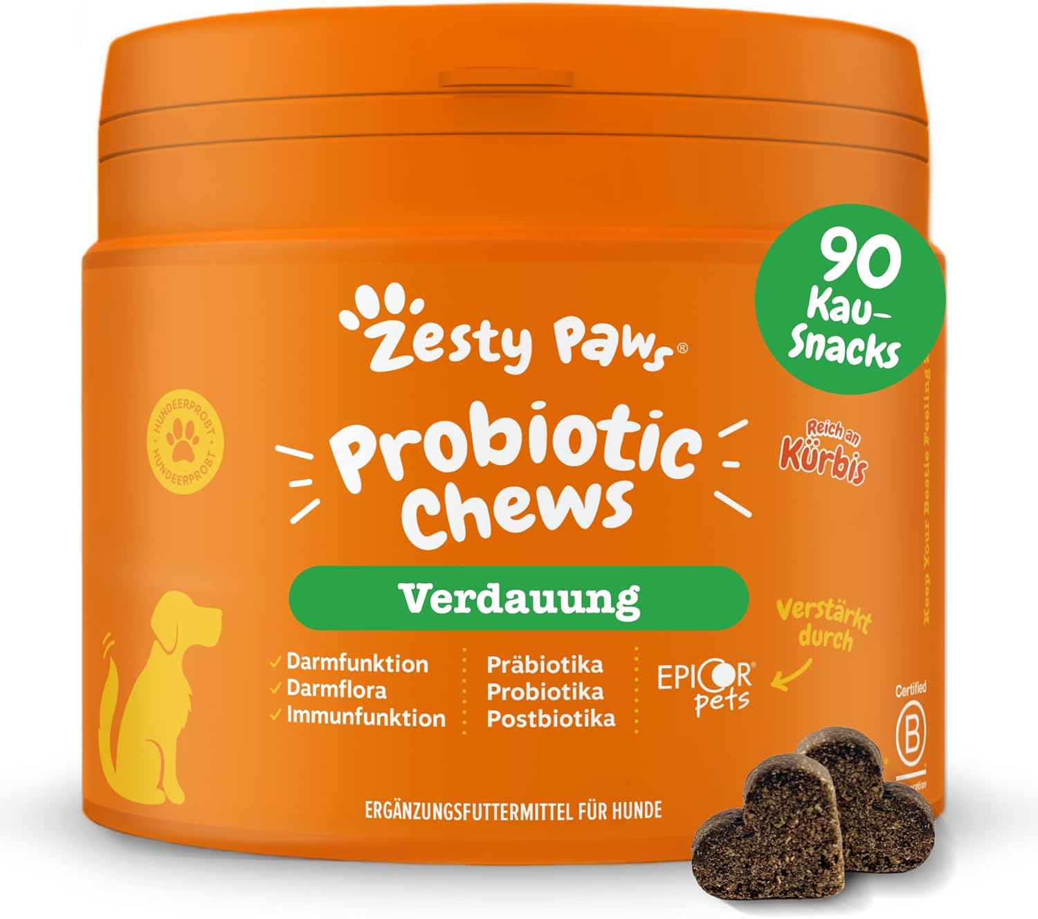 Zesty Paws Probiotic Chews for Dogs | Digestive Snacks for Dogs | Soft Dog Treats for the Intestinal Flora Building Dog for Good General Being of the Dog – Pumpkin Flavour | Pack of 90 Zesty Paws Probiotic Chews for Dogs | Digestive Snacks for Dogs | Soft Dog Treats for the Intestinal Flora Building Dog for Good General Being of the Dog – Pumpkin Flavour | Pack of 90