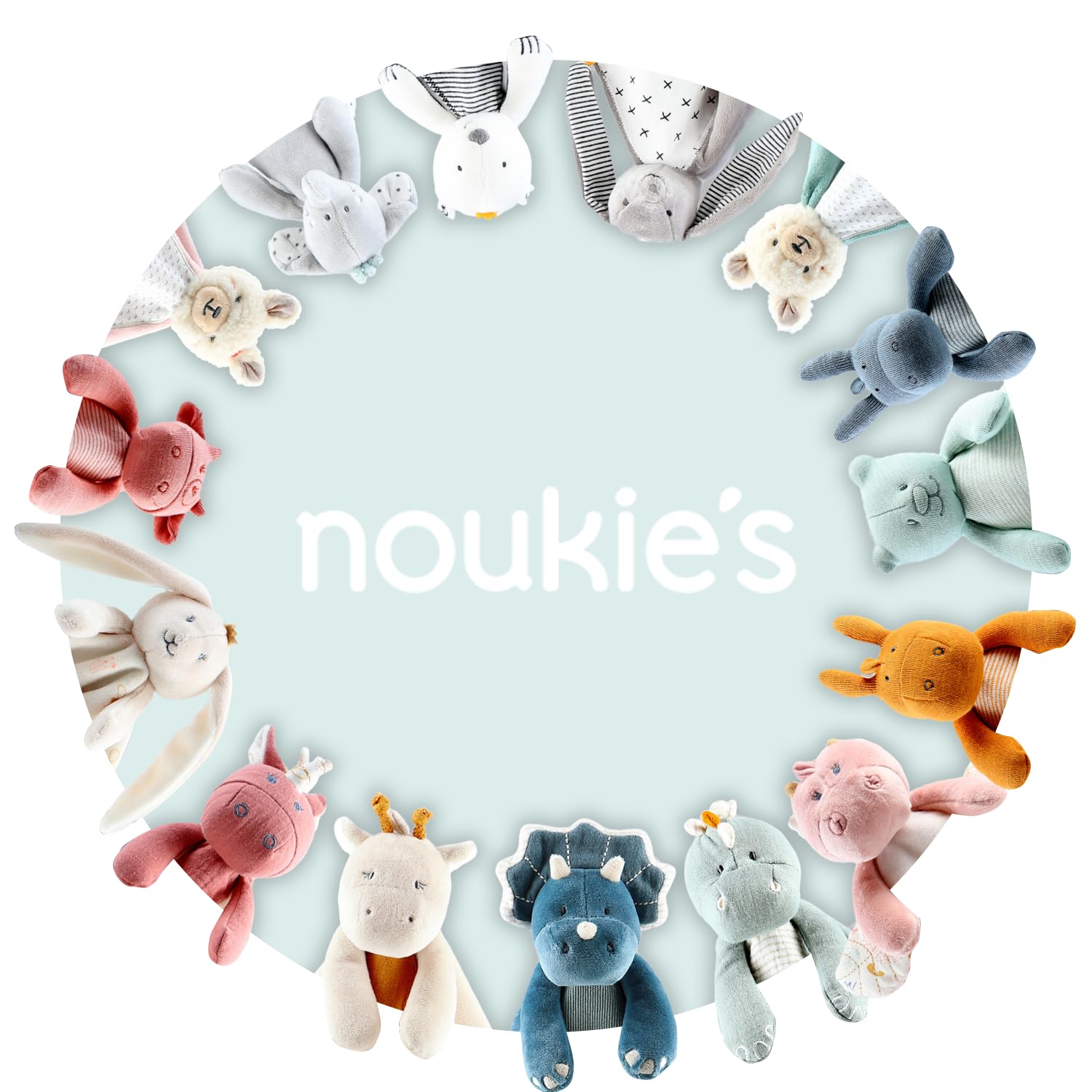 Noukie's - Schmusetuch für Kinder - Schmusetuch aus Veloudoux - Ops, der Triceratops - Viele Funktionen - Blau - 1 Stück