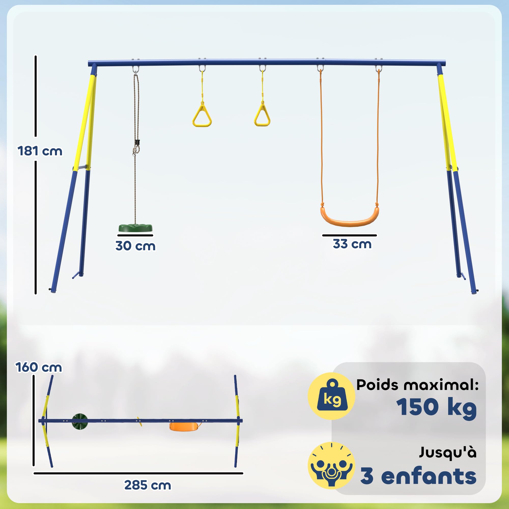 AIYAPLAY Portique Balançoire Extérieure Enfants 3-en-1 Siège de Balancelle