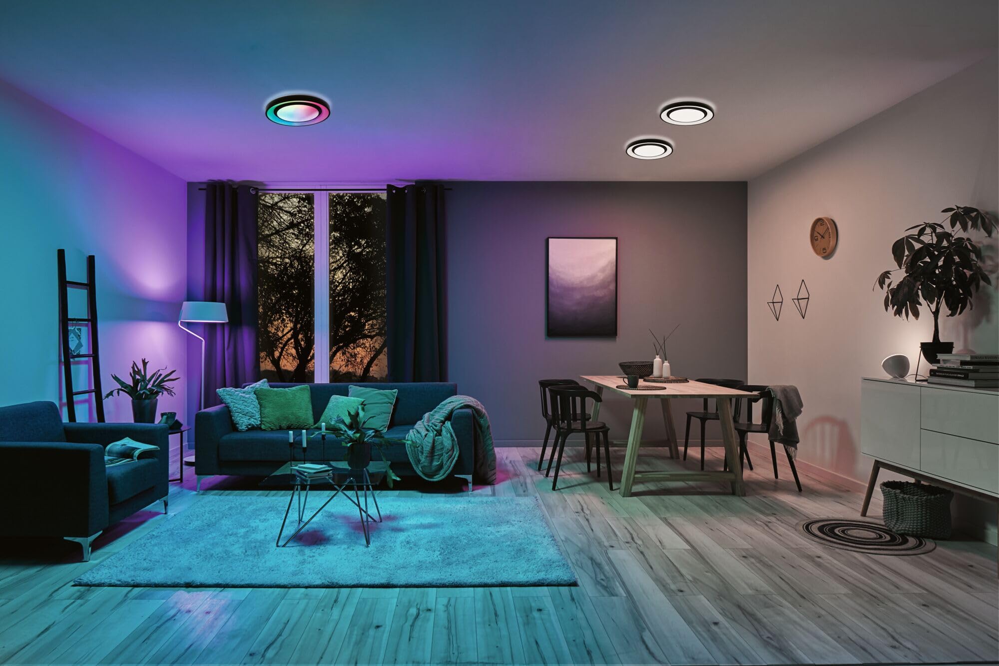 Paulmann 70544 LED Ceiling light Rainbow mit Regenbogeneffekt incl. 1x22 W Dimmable dynamicRGBW Farbsteuerung black, white Kunststoff, Metall 3000 K