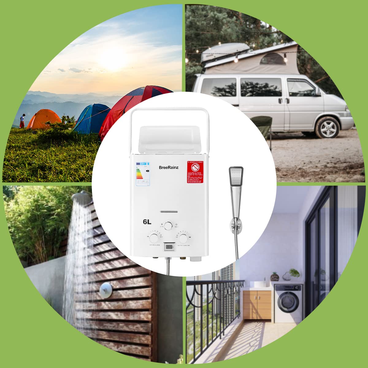 LPG Propan Butan Gas Durchlauferhitzer 6L 12KW, Gasdurchlauferhitzer mit Tragbarem Griff für Outdoor, Wohnmobil, Camping und Kabine, Weiß