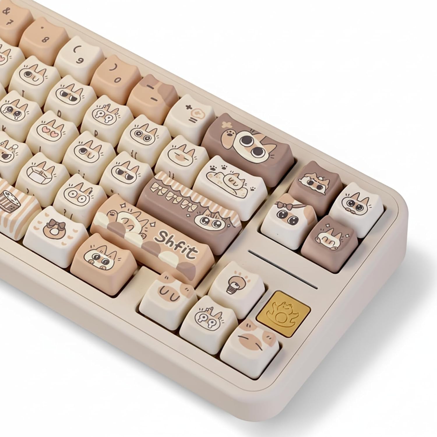 Cute Cat Keycaps Set, 132 Keys Thick PBT Mao Profile Keycaps, Dye Sublimation Keycap Set for MX Mechanical Keyboard, Fits 60% 75% 96% TKL 100% Layouts, Beige and Brown