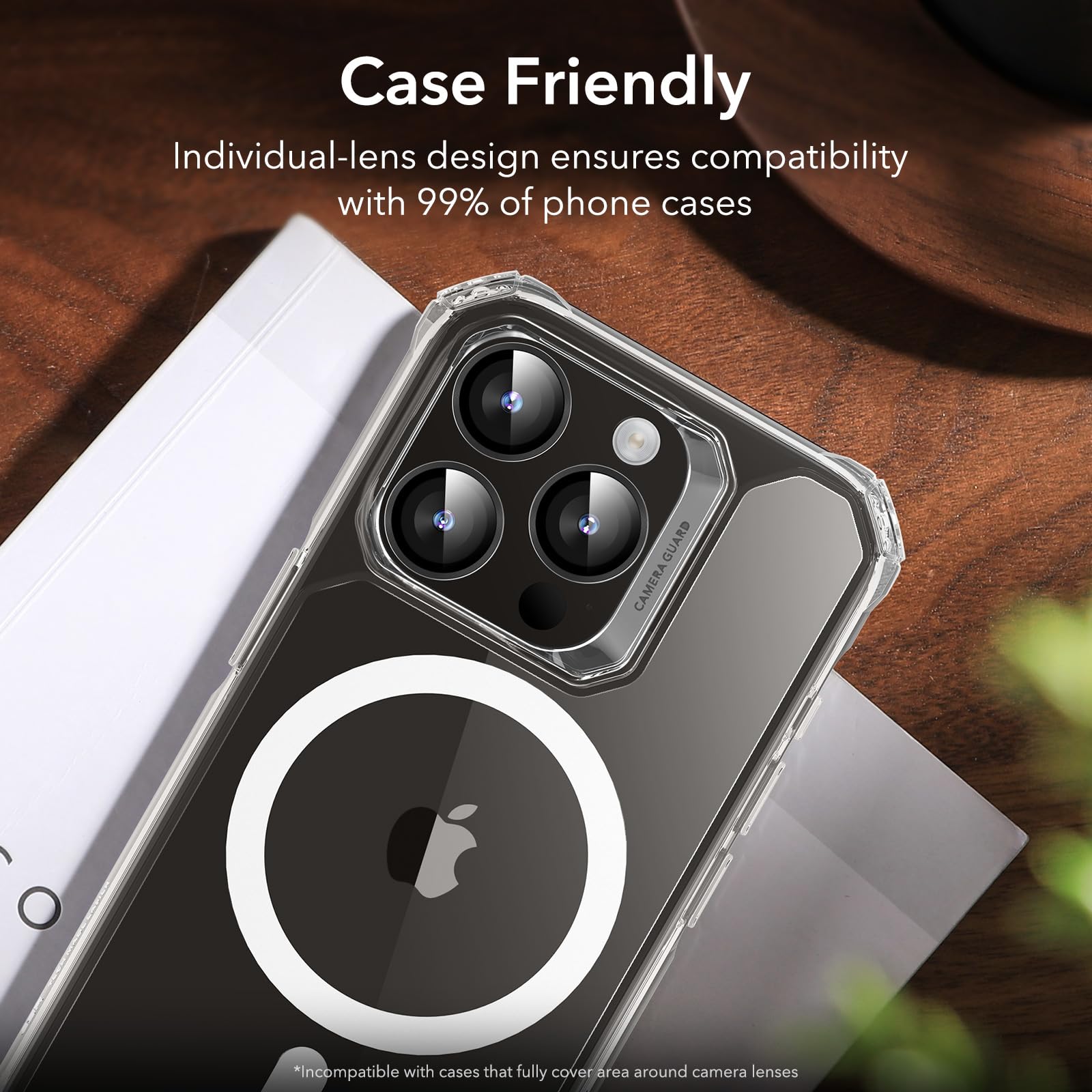 ESR Ochrona aparatu iPhone 15 Pro Max/15 Pro/14 Pro Max/14 Pro, Armorite pojedyncze folie ochronne na soczewki, odporne na zarysowania, ultracienkie szkło hartowane z aluminiową krawędzią, seria