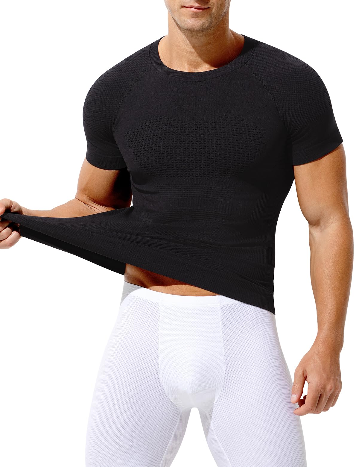 Casey Kevin Camiseta de Compresión Hombre Manga Corta, Hombre Reductora Compresion Elástica Ropa Interior Body Shaper para un Vientre más Plano