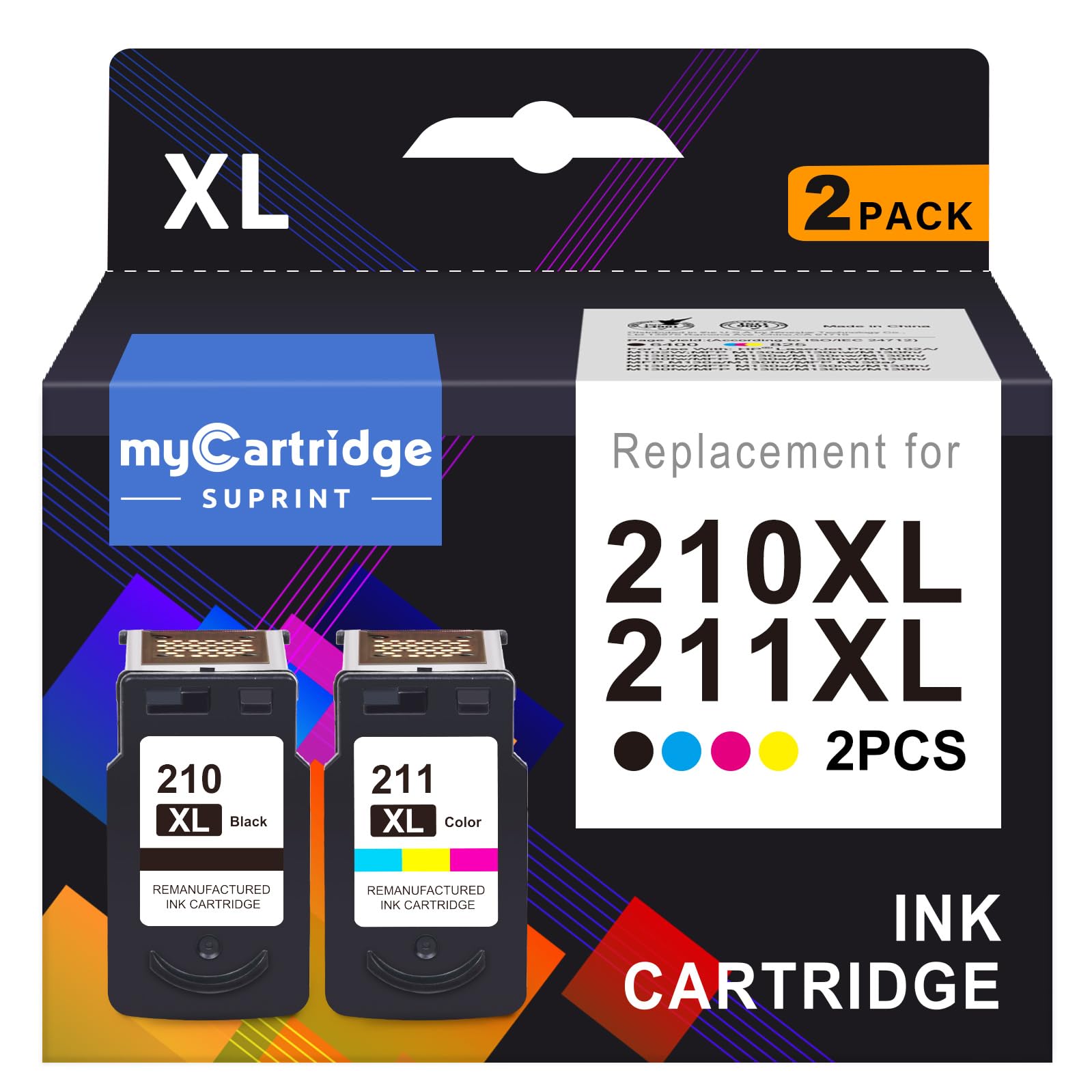 210XL 211XL Combo Pack Remanufactured Ink Cartridge Replacement for Canon 210 XL 211 XL Black Color for PIXMA MX410 IP2700 IP2702 MP240 MP250 MP495 MX340 Printer