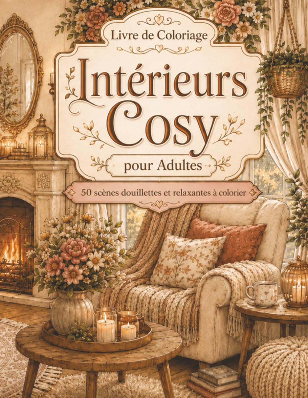 Livre de Coloriage Intérieurs Cosy pour Adultes: 50 scènes douillettes et relaxantes à colorier avec coins lecture, chambres chaleureuses, salons cocooning, plantes, bougies et décorations apaisantes