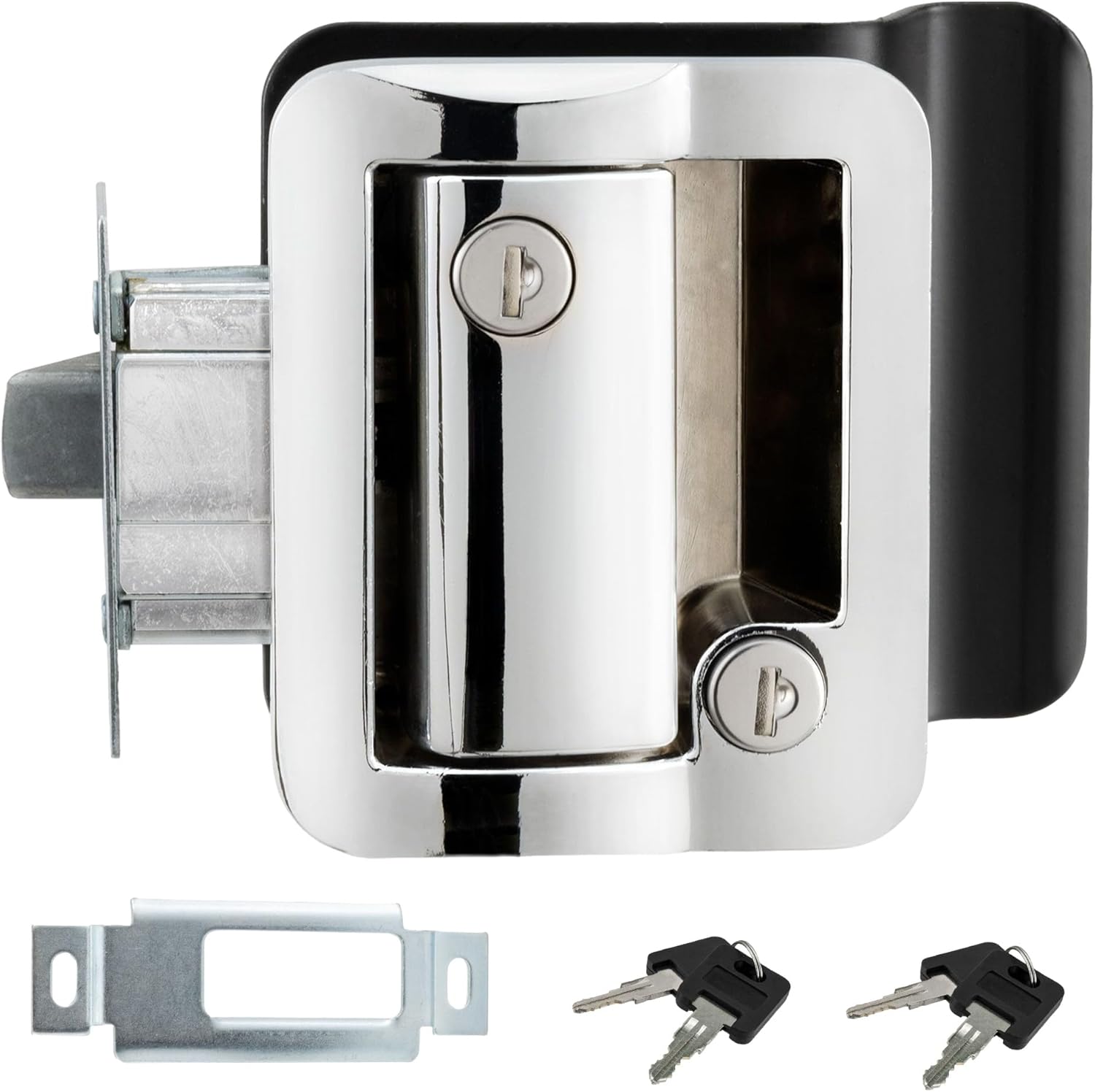Procamp Chrome RV Paddle Entry Door Lock Latch with Handle Knob and Deadbolt Lock for Camper