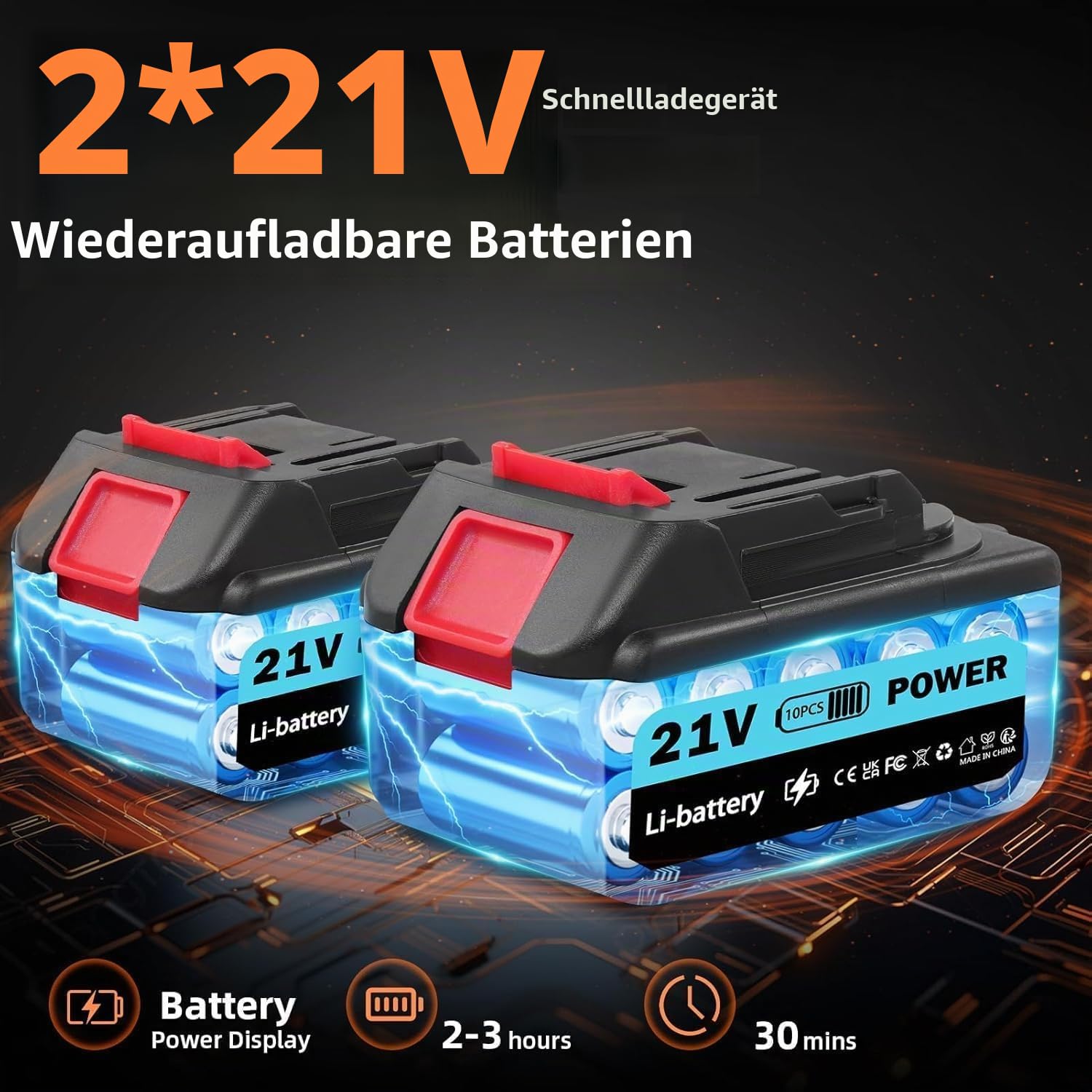 Akku Hochdruckreiniger 100Bar 270 L/H | Auto Tragbarer Pistole mit 2 x 3000mAh Akku | Waschpistole Mobiler 6 in 1 Verstellbare Düse 5M Schlauch für Terrasse Auto