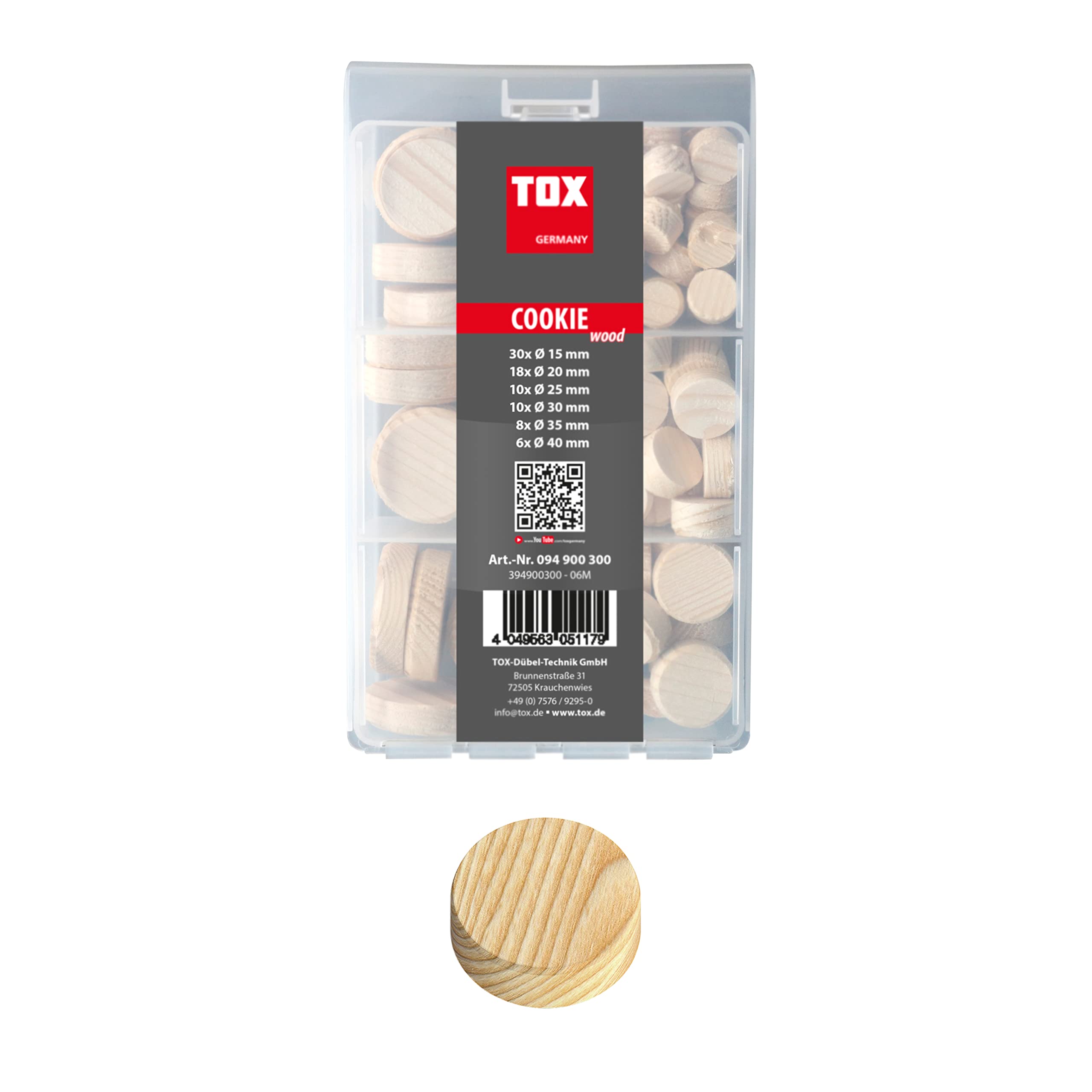 TOX Miniset Cookie Wood mit Querholzplättchen aus Fichtenholz zum Reparieren und Ausbessern von fehlerhaften Stellen im Holz in verschiedenen Größen, 1x Box, 094900300