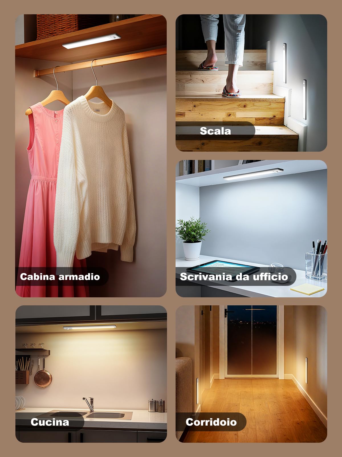 Smiling Shark Luce Armadio LED, HM-02 2 Pack Luce LED Sottopensile Cucina 30CM Magnetica & Sensore Movimento 2000 mAh Ricaricabile Ultra-Piatto & Facile da Installare per Cucina Bagno Camere da Letto